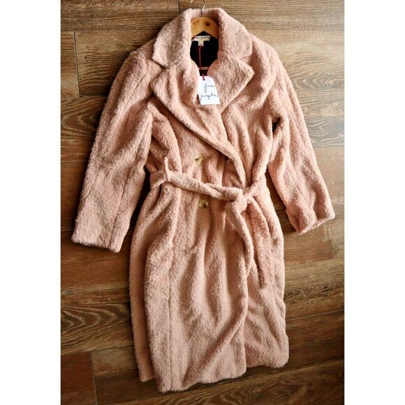 Free People OB1838252 Women Sz S Pink Faux Sherpa Relaxed Fit Cuff It Coat - Picture 10 of 12